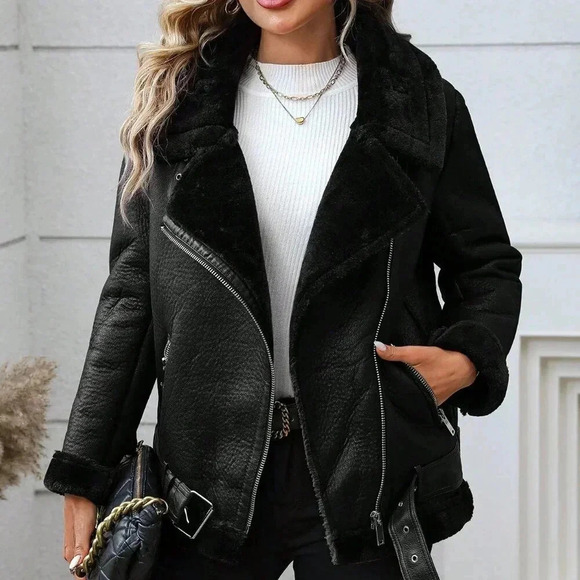 Jackets & Blazers - Black Casual Women's Faux Leather Winter Jacket